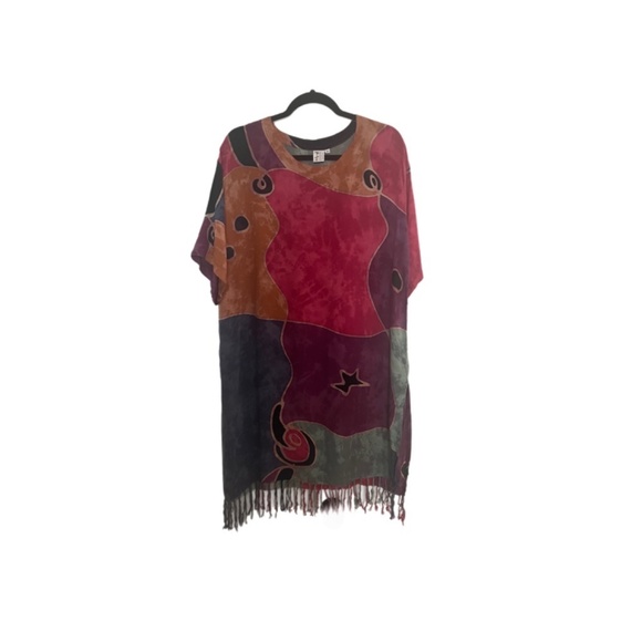 Resort wear fringed tunic pull on bright contemporary beach cover up - Picture 5 of 5